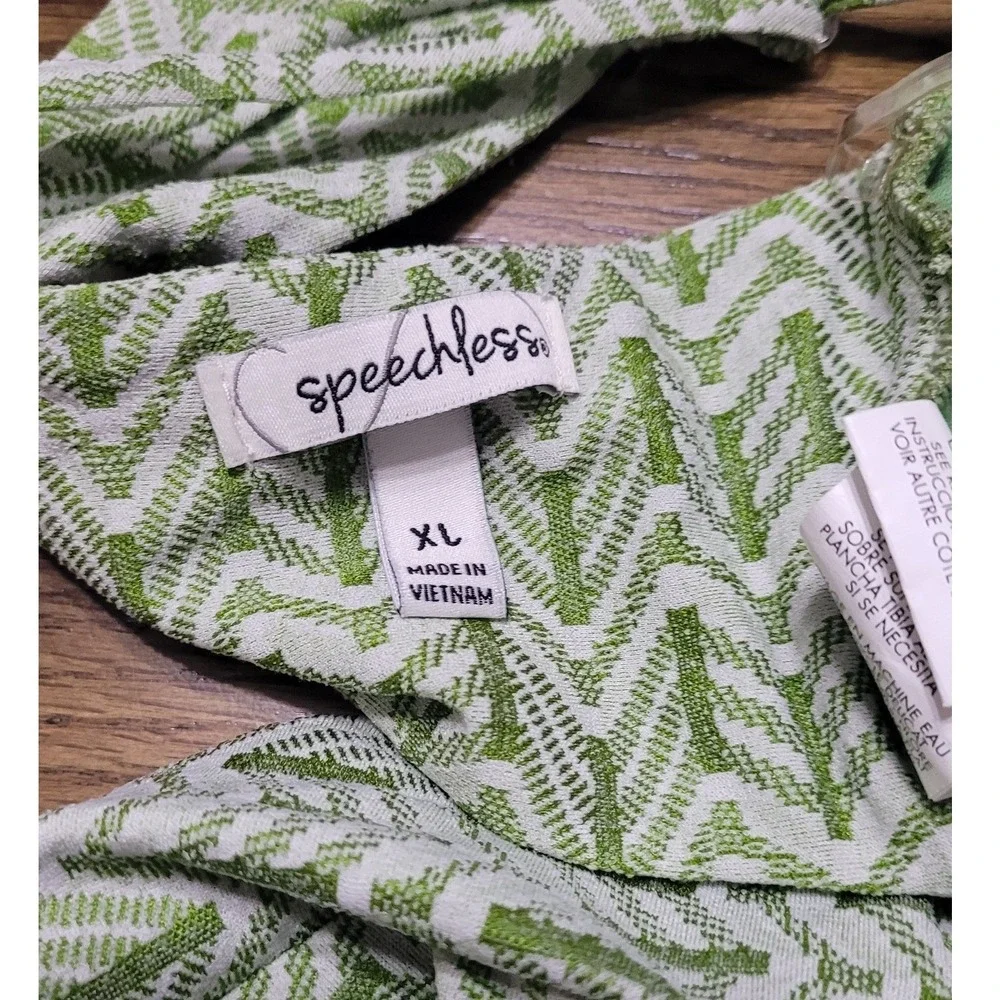 Speechless Green White Chevron Geometric Cutout Tie Back Mini Dress XL B07462E73